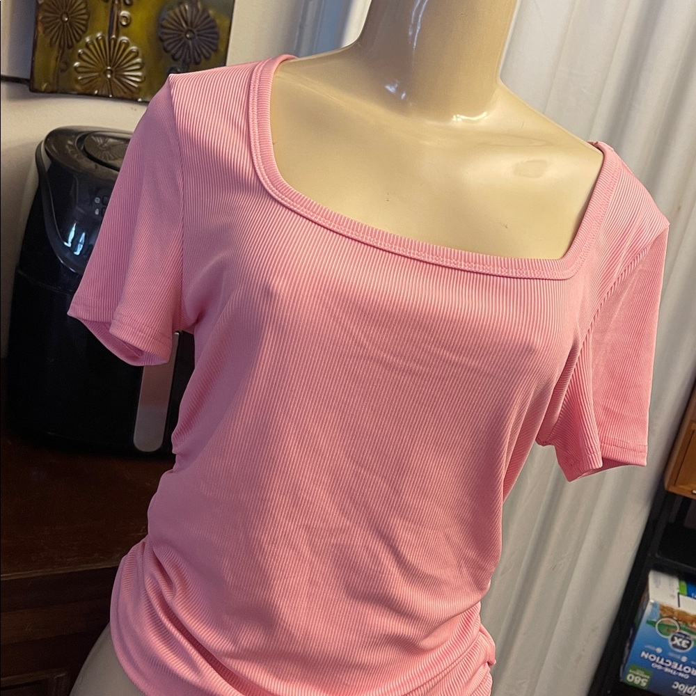 Pink Ribbed Short Sleeve Top - Picture 3 of 3